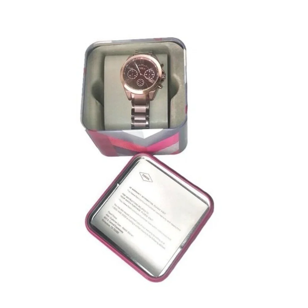 Fossil Courier Midsize Wine & Rose Gold Stainless Steel Chronograph Watch NWT